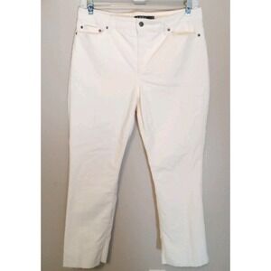 lauren ralph lauren Women Ivory Corderoy Black Label Raw Hem Pants Size 14‎